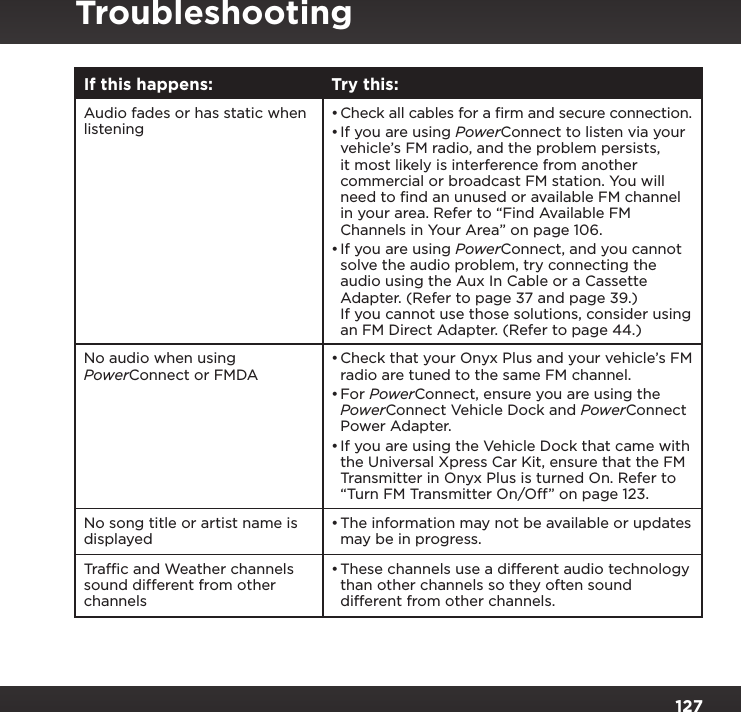 Page 127 of Sirius XM Radio SXPL2 Onyx PLUS G7.5 User Manual Onyx Plus G75 with Vehicle Kit User Guide indd