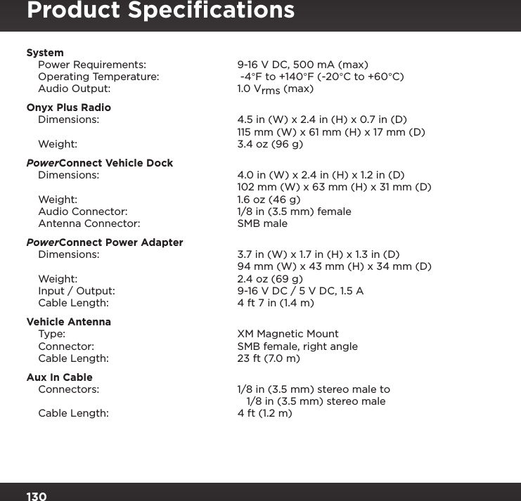 Page 130 of Sirius XM Radio SXPL2 Onyx PLUS G7.5 User Manual Onyx Plus G75 with Vehicle Kit User Guide indd