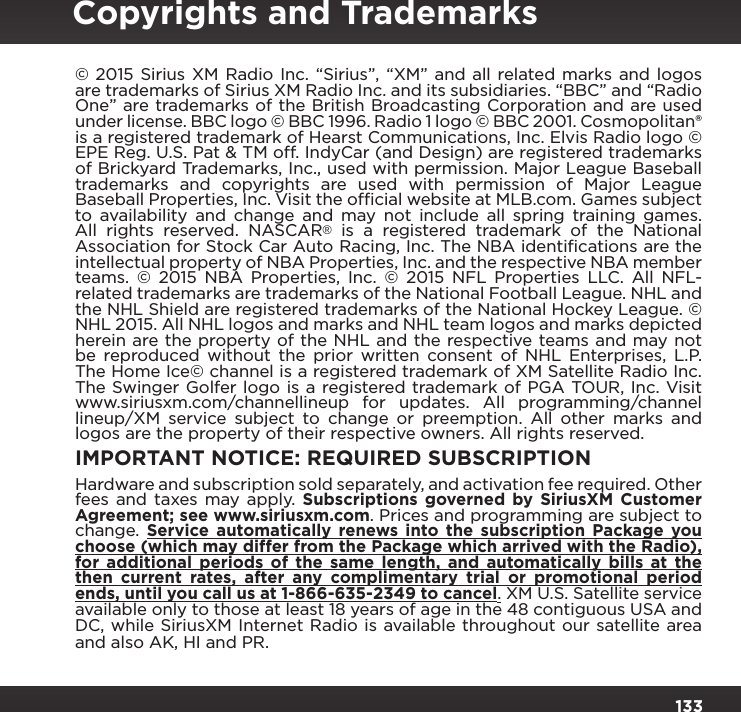 Page 133 of Sirius XM Radio SXPL2 Onyx PLUS G7.5 User Manual Onyx Plus G75 with Vehicle Kit User Guide indd