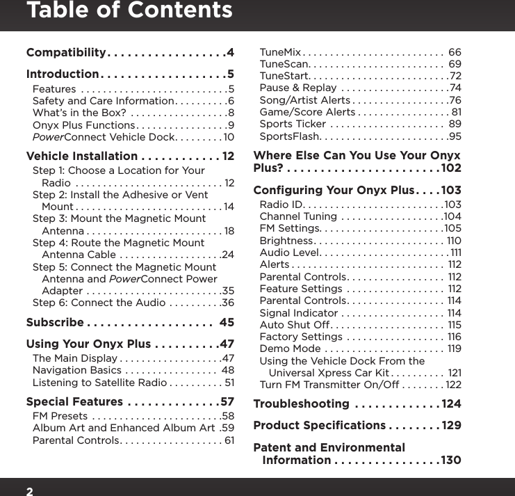 Page 2 of Sirius XM Radio SXPL2 Onyx PLUS G7.5 User Manual Onyx Plus G75 with Vehicle Kit User Guide indd