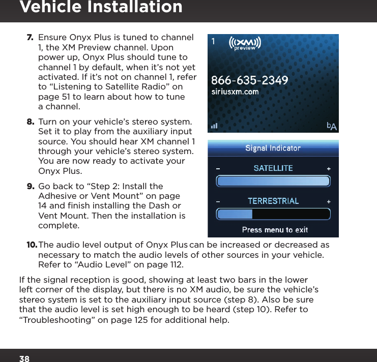 Page 38 of Sirius XM Radio SXPL2 Onyx PLUS G7.5 User Manual Onyx Plus G75 with Vehicle Kit User Guide indd