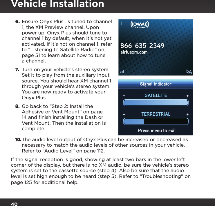 Page 40 of Sirius XM Radio SXPL2 Onyx PLUS G7.5 User Manual Onyx Plus G75 with Vehicle Kit User Guide indd