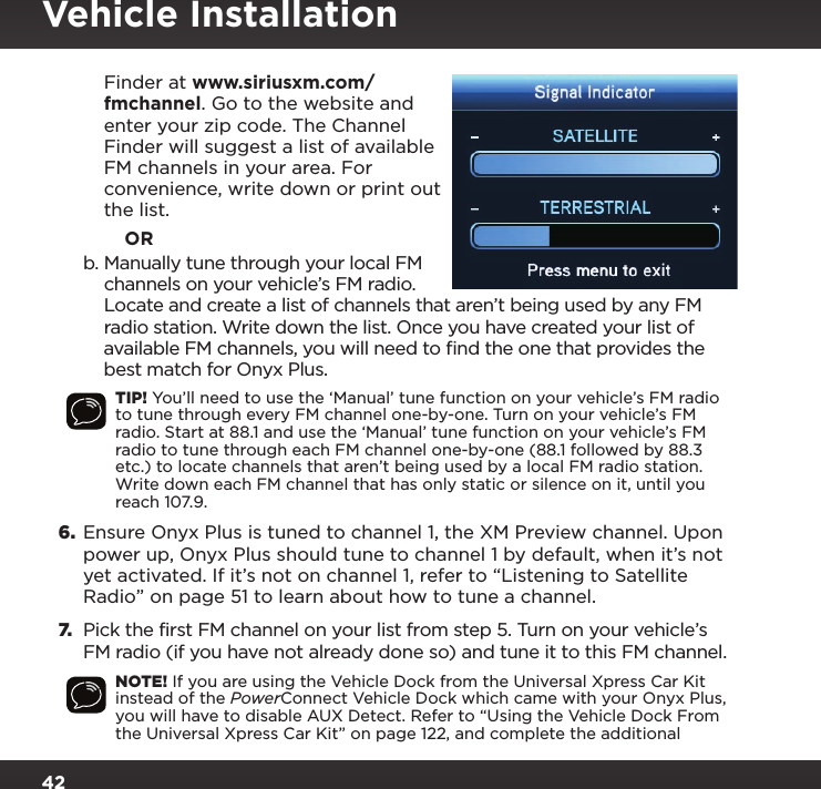 Page 42 of Sirius XM Radio SXPL2 Onyx PLUS G7.5 User Manual Onyx Plus G75 with Vehicle Kit User Guide indd