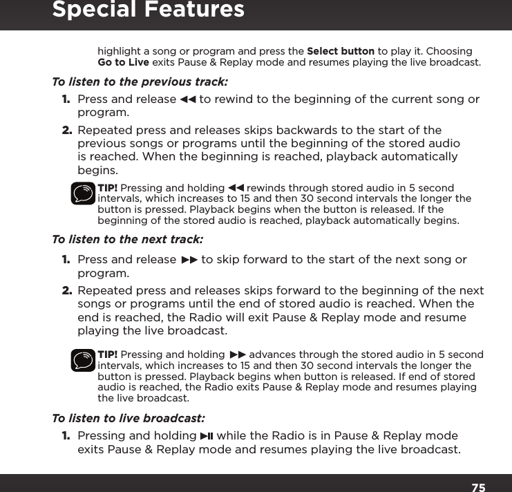 Page 75 of Sirius XM Radio SXPL2 Onyx PLUS G7.5 User Manual Onyx Plus G75 with Vehicle Kit User Guide indd