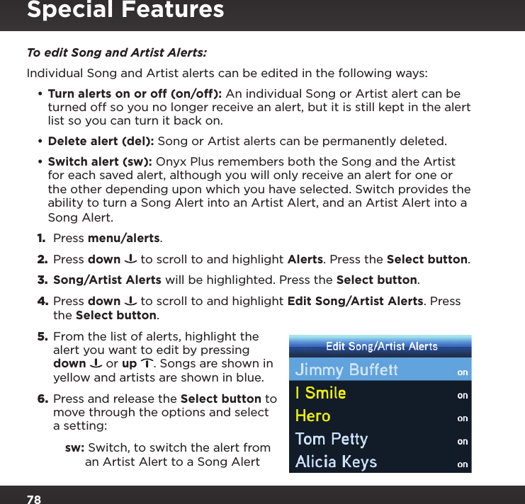 Page 78 of Sirius XM Radio SXPL2 Onyx PLUS G7.5 User Manual Onyx Plus G75 with Vehicle Kit User Guide indd