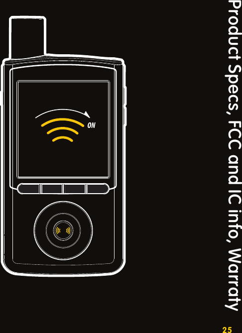 25Product Specs, FCC and IC info, WarratyON