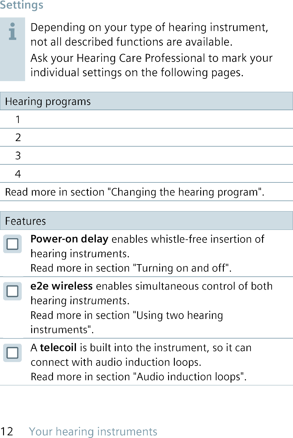  Settings2Power-on delaye2e wirelesstelecoil