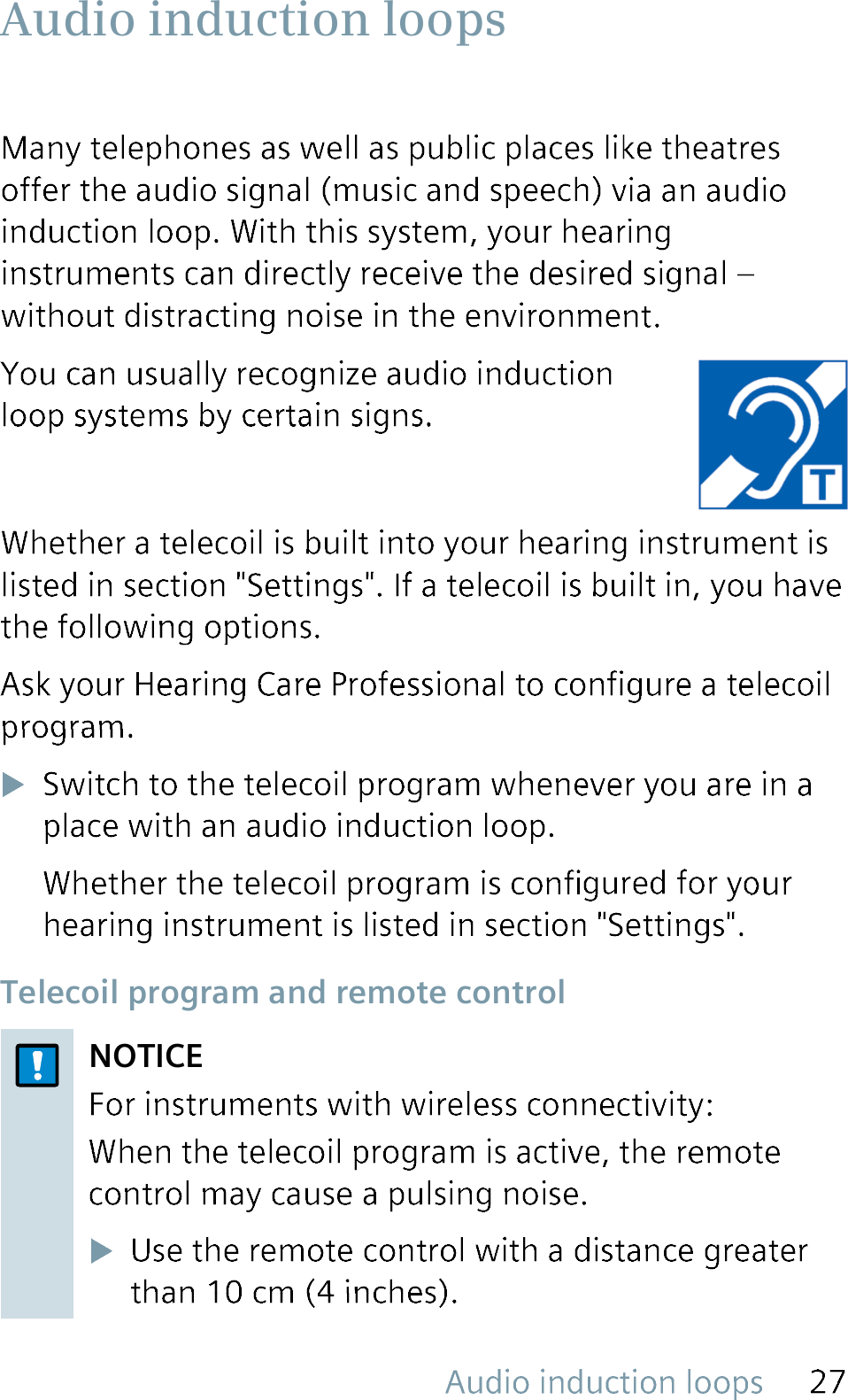  Telecoil program and remote controlNOTICE