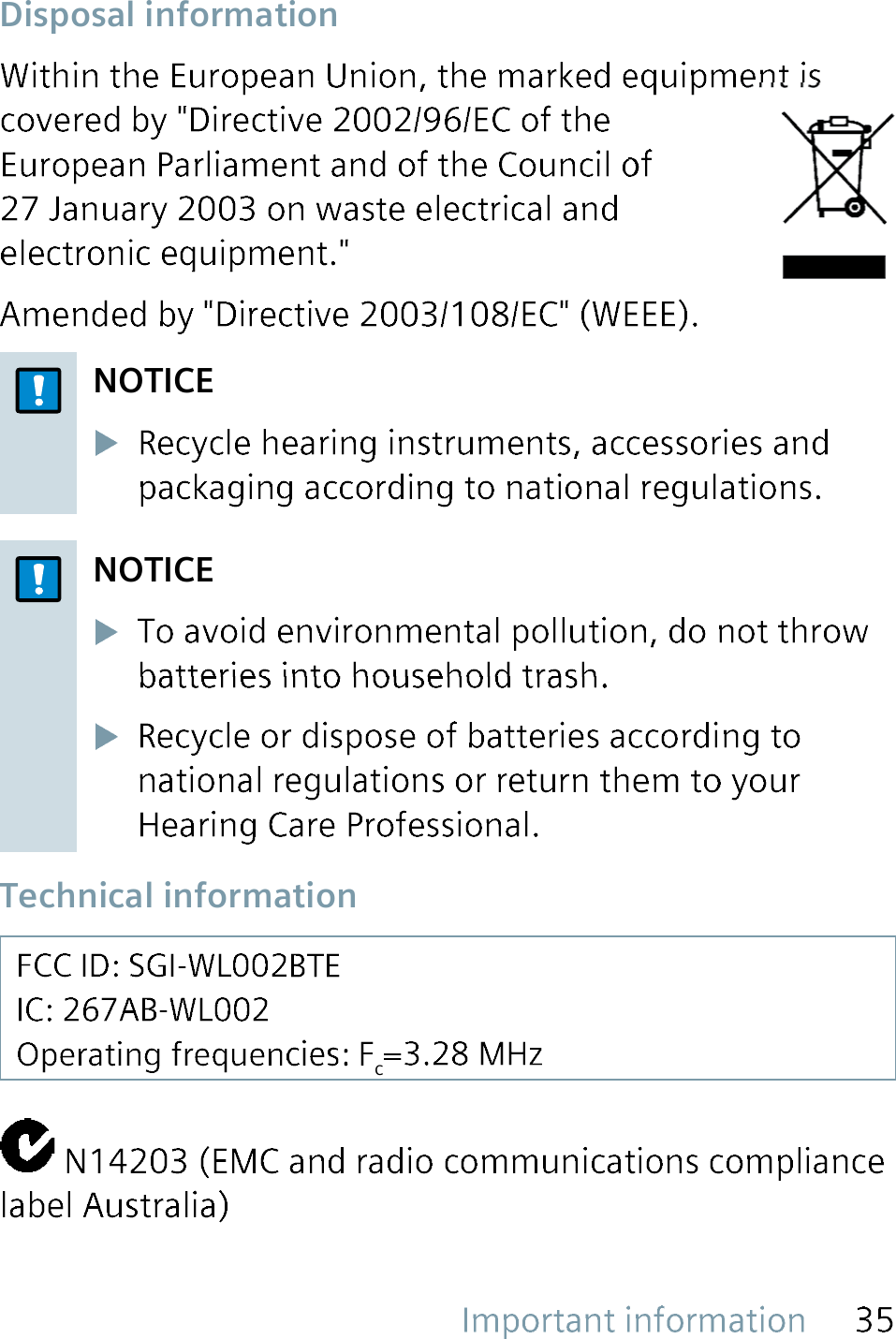  Disposal  informationNOTICENOTICE Technical  informationc