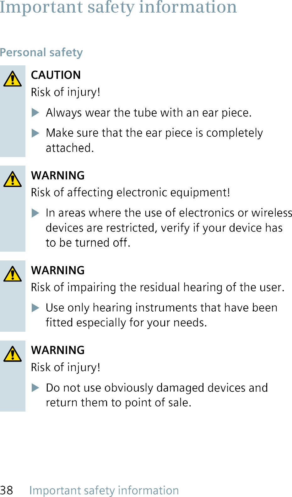 Personal safetyCAUTIONWARNINGWARNINGWARNING