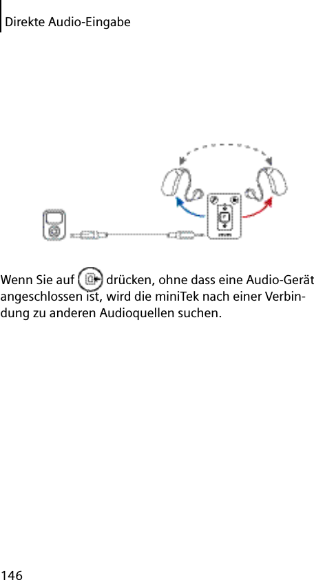 Direkte Audio-Eingabe146Wenn Sie auf   drücken, ohne dass eine Audio-Gerät angeschlossen ist, wird die miniTek nach einer Verbin-dung zu anderen Audioquellen suchen.