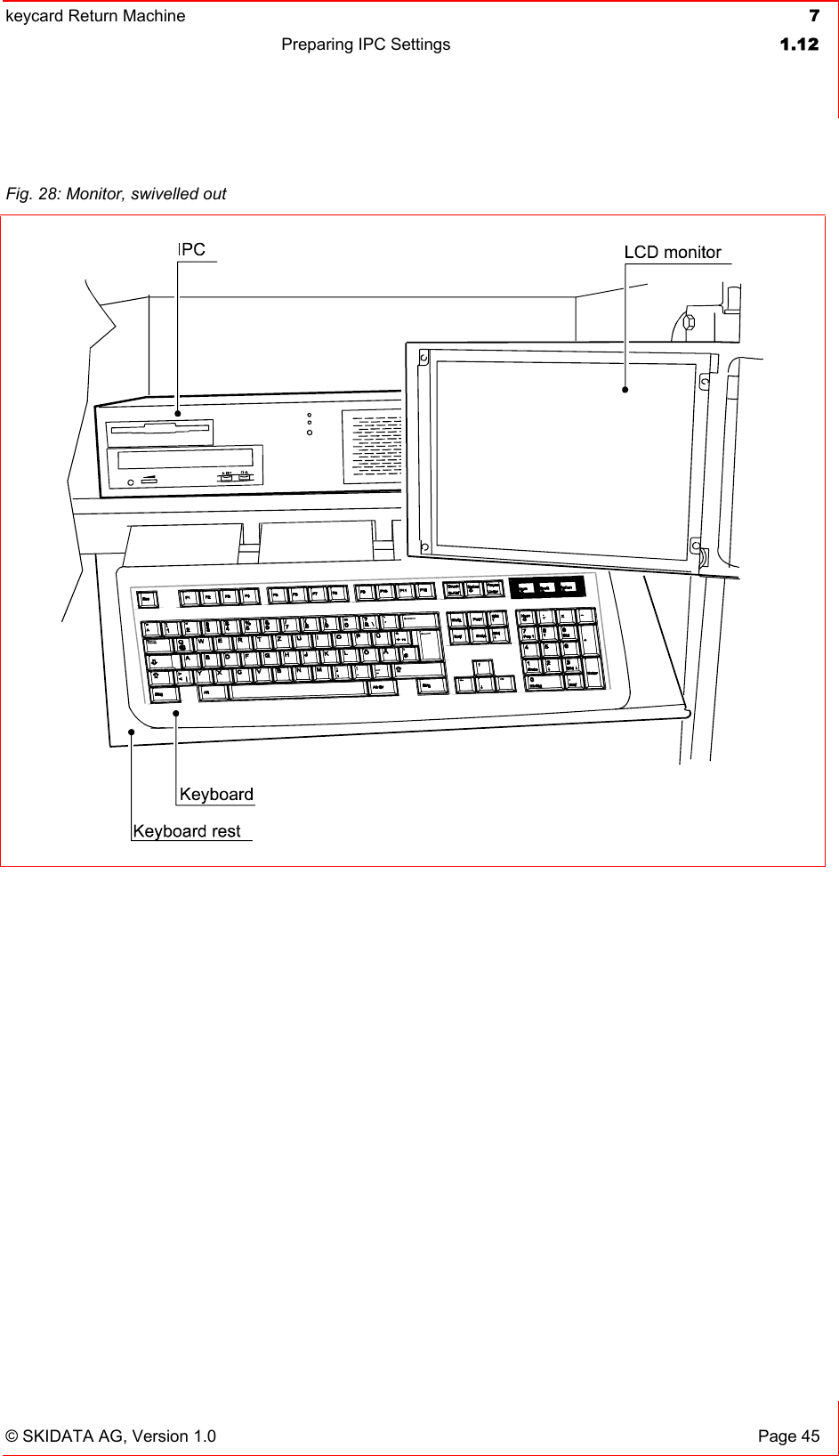 keycard Return Machine  7Preparing IPC Settings  1.12© SKIDATA AG, Version 1.0  Page 45 Fig. 28: Monitor, swivelled out 