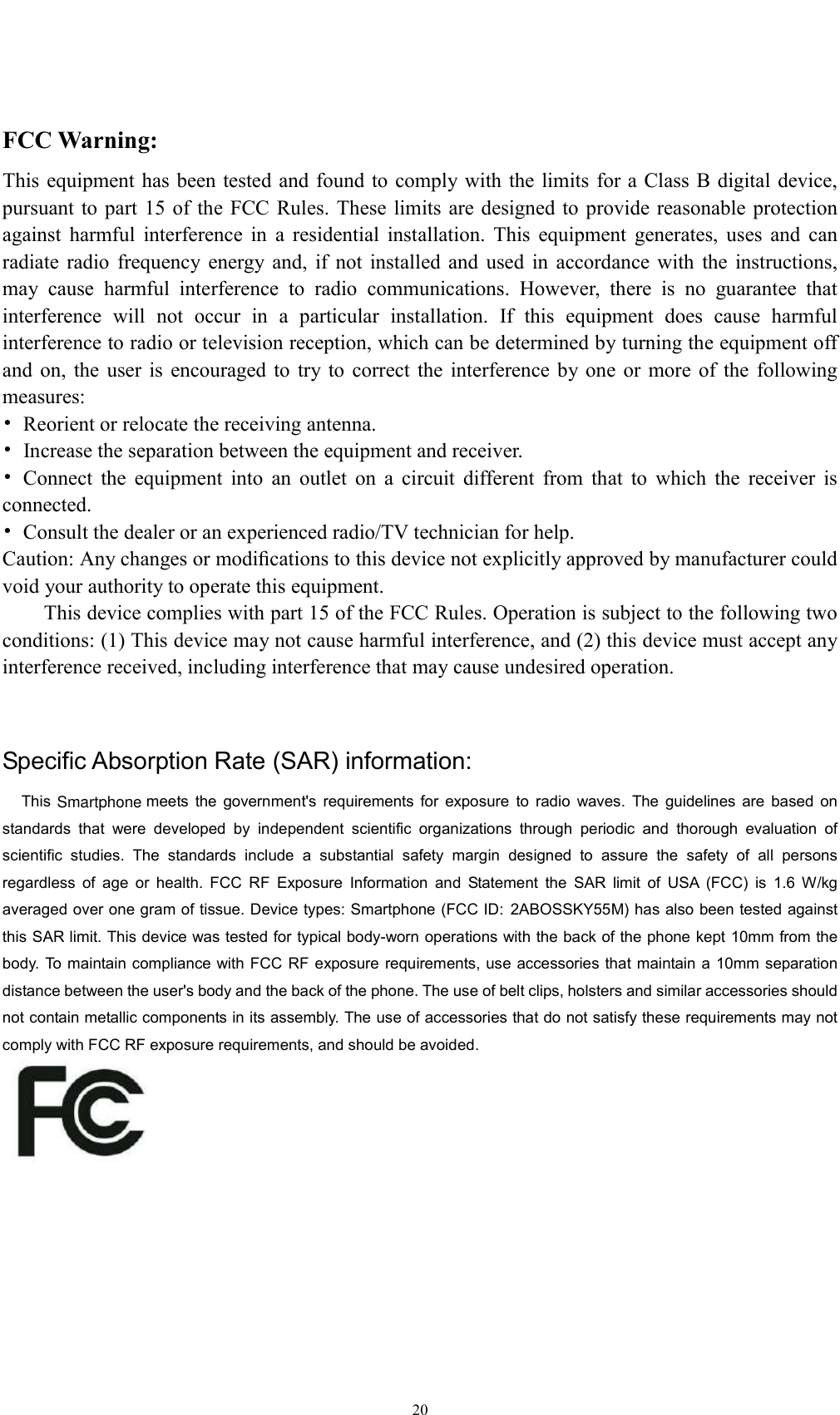 Page 20 of Sky Phone SKY55M Smartphone User Manual 