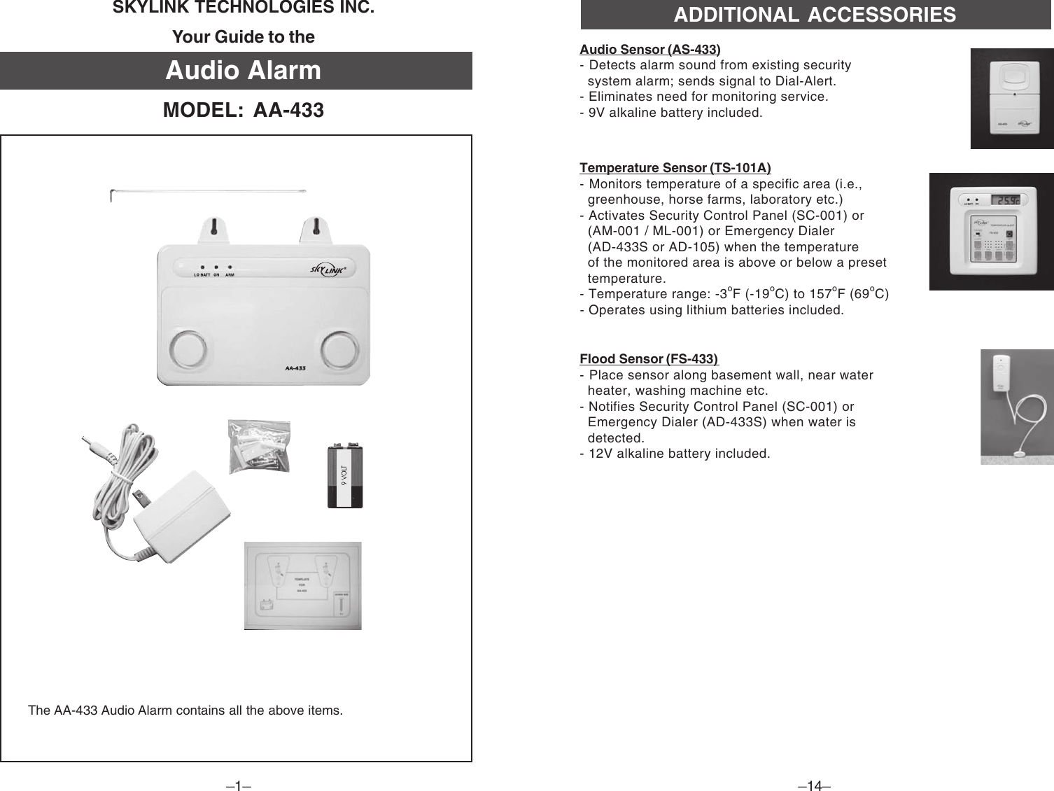 Page 2 of 8 - Skylink Skylink-Aa-433-Users-Manual- AA433Eng  Skylink-aa-433-users-manual