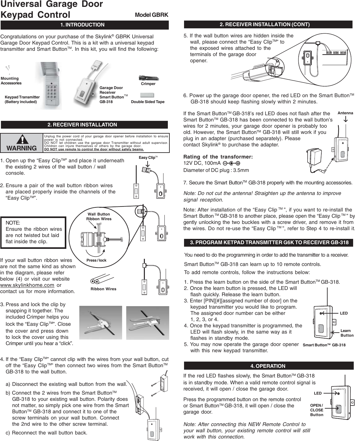 Page 1 of 2 - Skylink Skylink-Gbrk-Users-Manual- New39manualb  Skylink-gbrk-users-manual