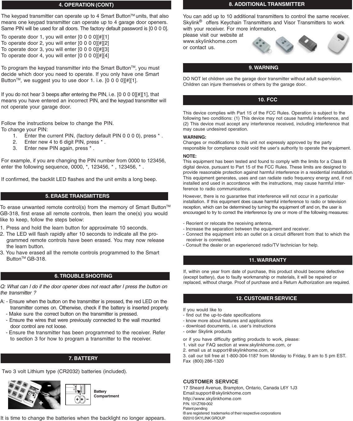 Page 2 of 2 - Skylink Skylink-Gbrk-Users-Manual- New39manualb  Skylink-gbrk-users-manual