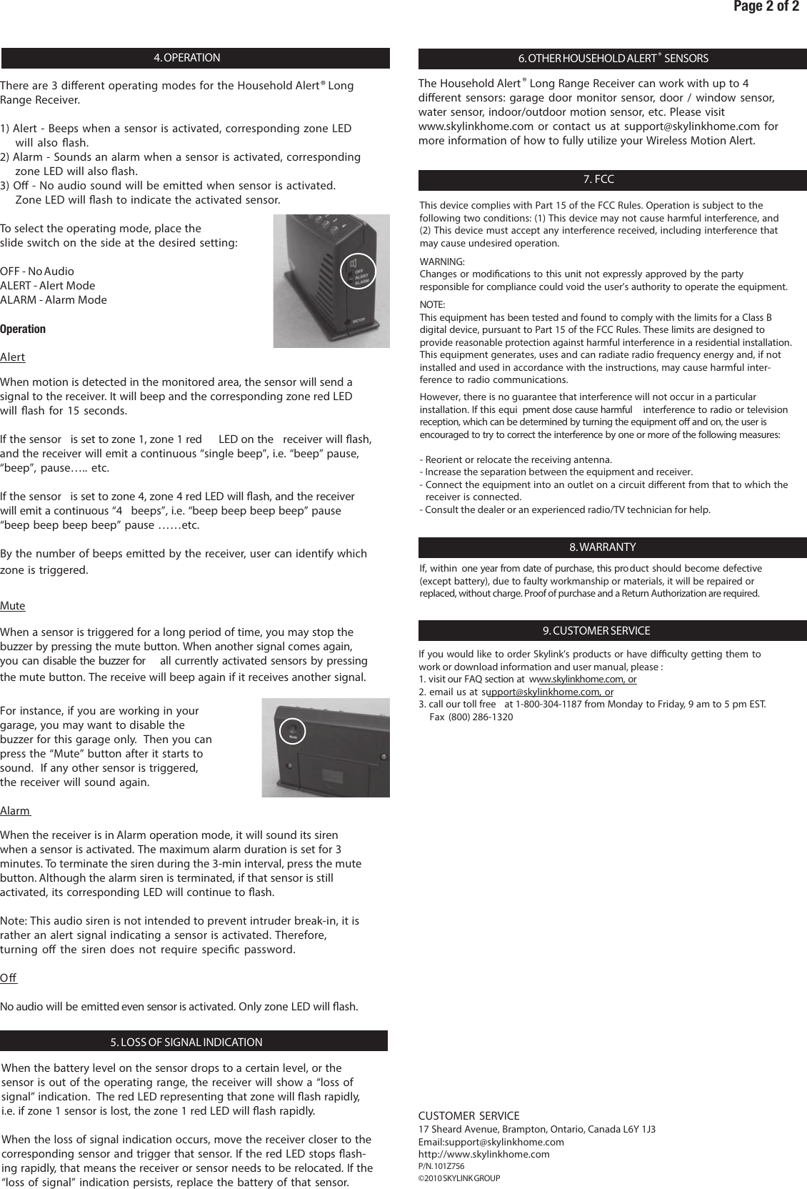 Page 2 of 2 - Skylink Skylink-Ha-300-Users-Manual- New39manualb  Skylink-ha-300-users-manual