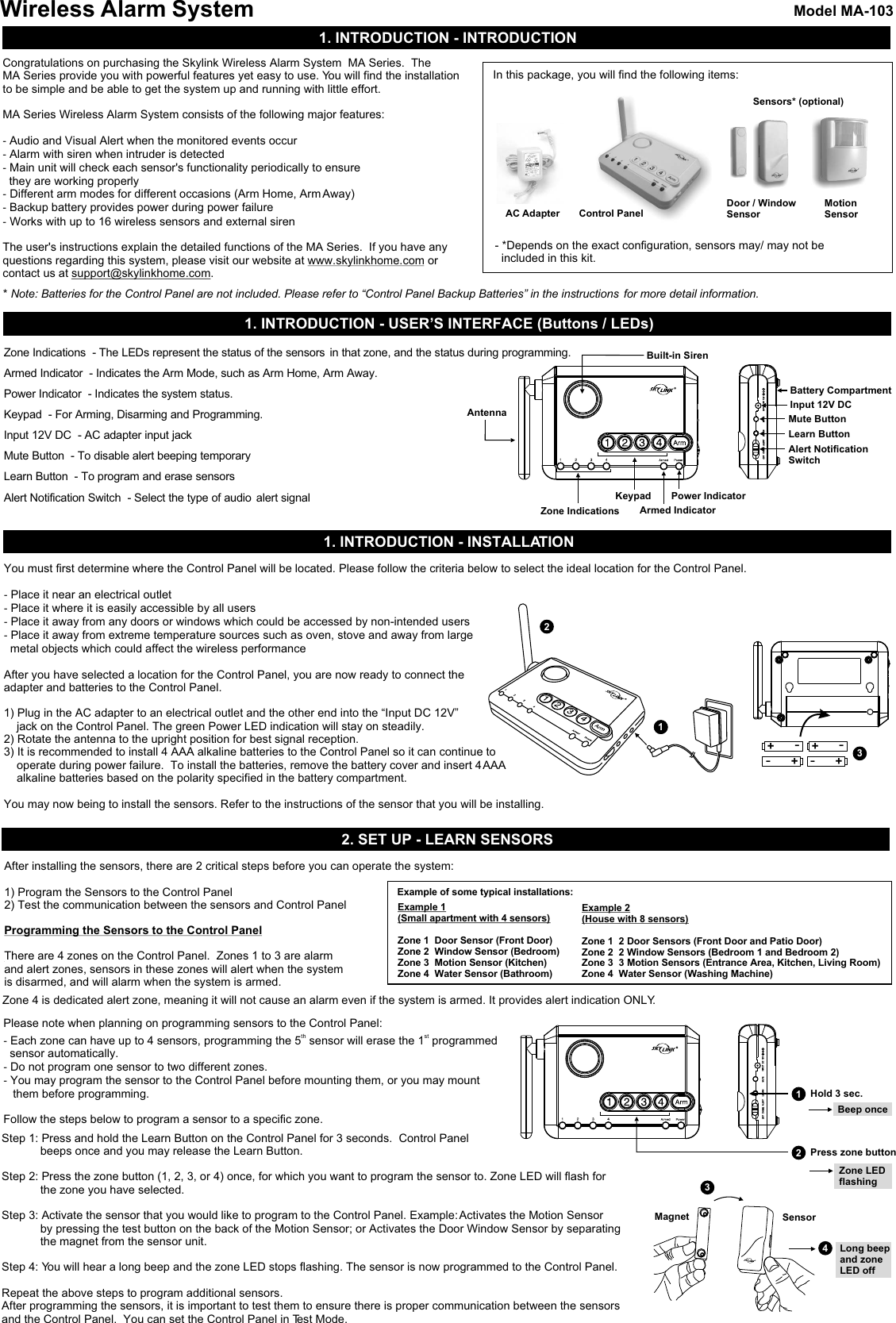 Page 1 of 4 - Skylink Skylink-Ma-103-Users-Manual- MMA103  Skylink-ma-103-users-manual