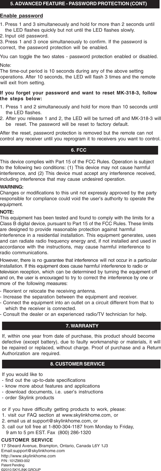 Page 2 of 2 - Skylink Skylink-Mk-318-3-Users-Manual- MG6T2  Skylink-mk-318-3-users-manual