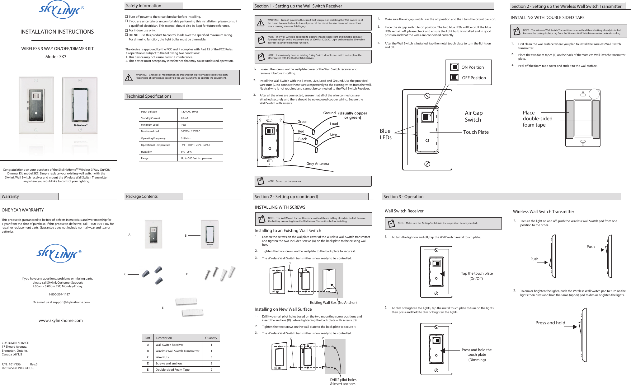 Page 1 of 2 - Skylink Skylink-Sk7-Users-Manual- Sk7  Skylink-sk7-users-manual