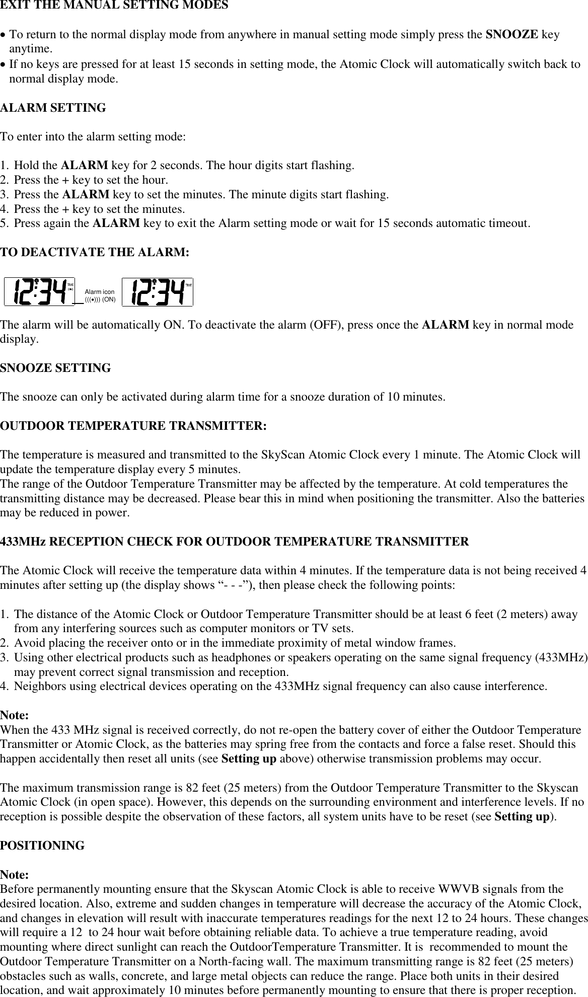 Page 6 of 9 - Skyscan Skyscan-86722-Instruction-Manual- ATOMIC CLOCK WITH OUTDOOR WIRELESS TEMPERATURE  Skyscan-86722-instruction-manual