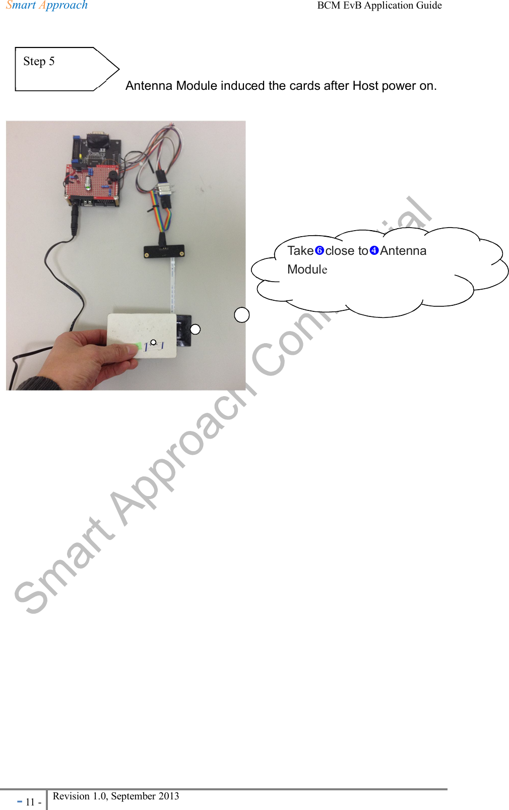 Smart Approach    BCM EvB Application Guide - 11 - Revision 1.0, September 2013                                                                   Antenna Module induced the cards after Host power on.                 Step 5                      Takeclose toAntenna Module 
