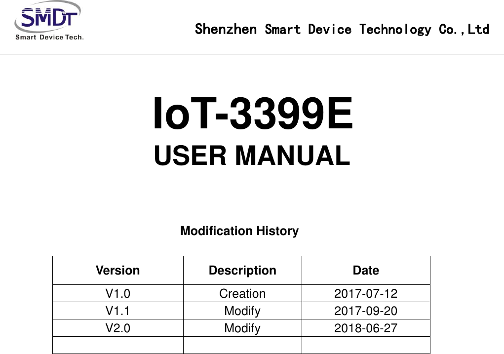 Page 1 of Smart Device Technology IOT-3399E IoT-3399E User Manual IoT 3288A V1 0