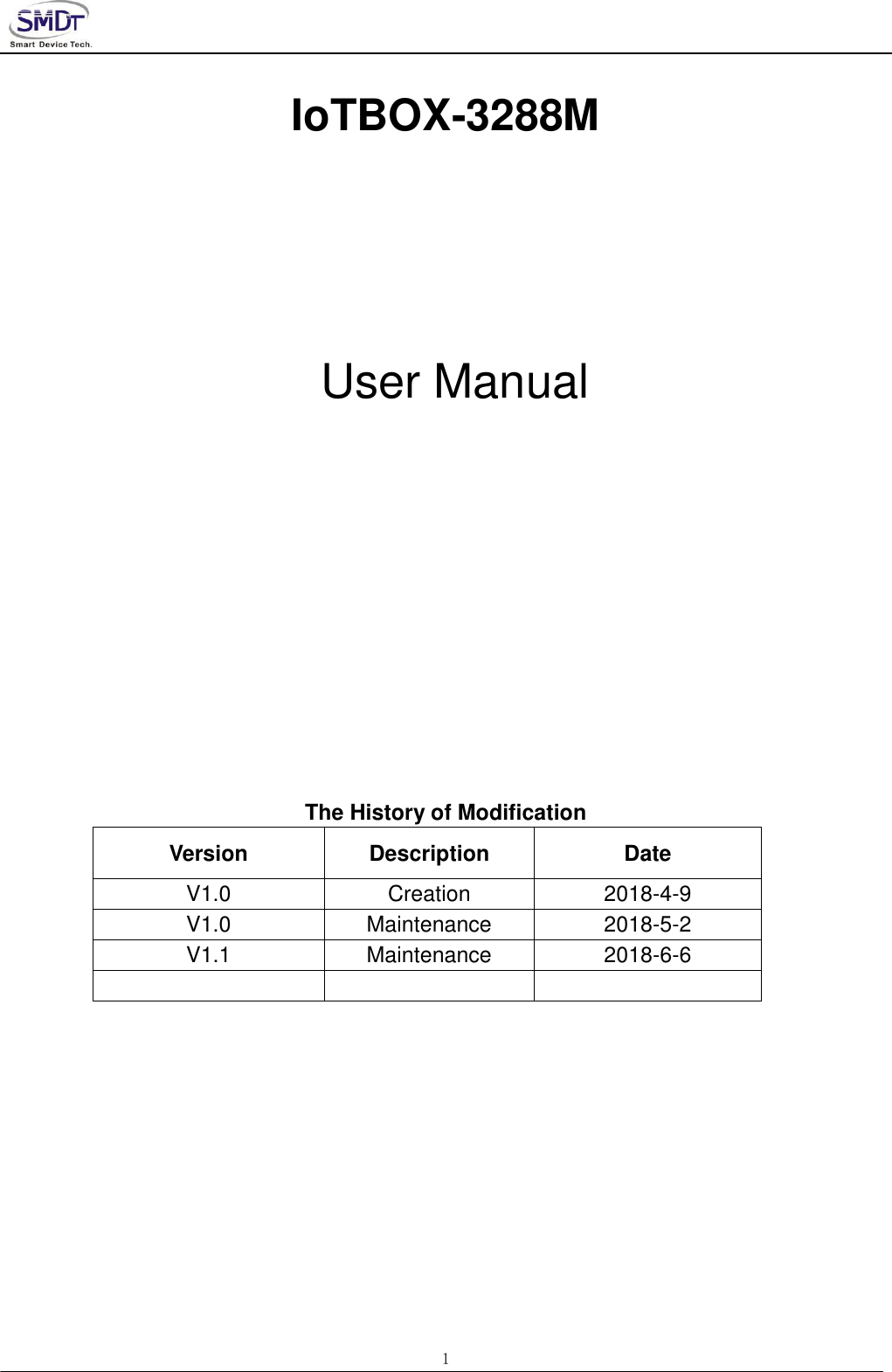 Page 1 of Smart Device Technology IOTBOX-3288M IoTBOX-3288M User Manual