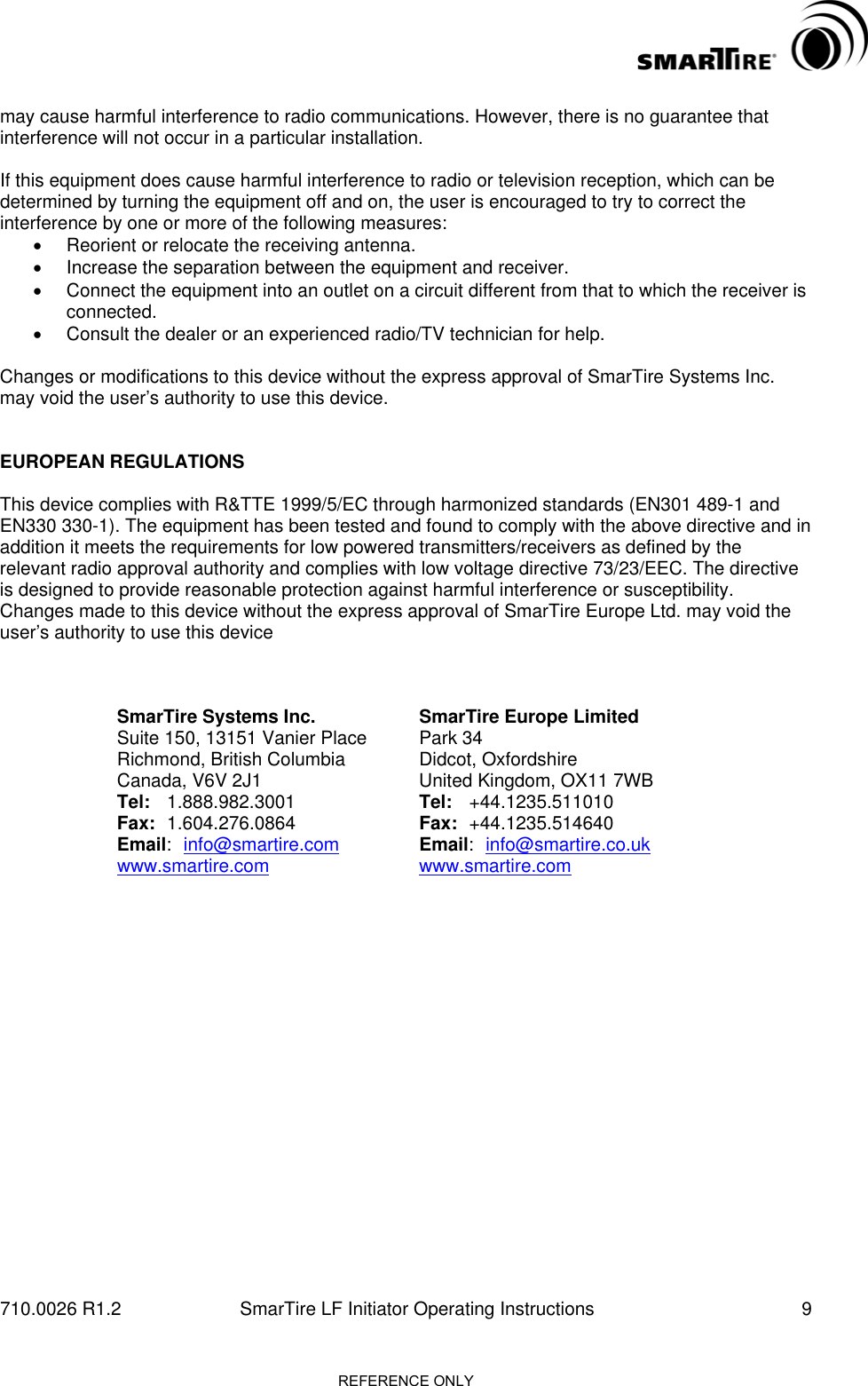 Page 9 of 9 - Smart-Technologies Smart-Technologies-710-0026-Users-Manual 710-0026- LF Initiator Manual
