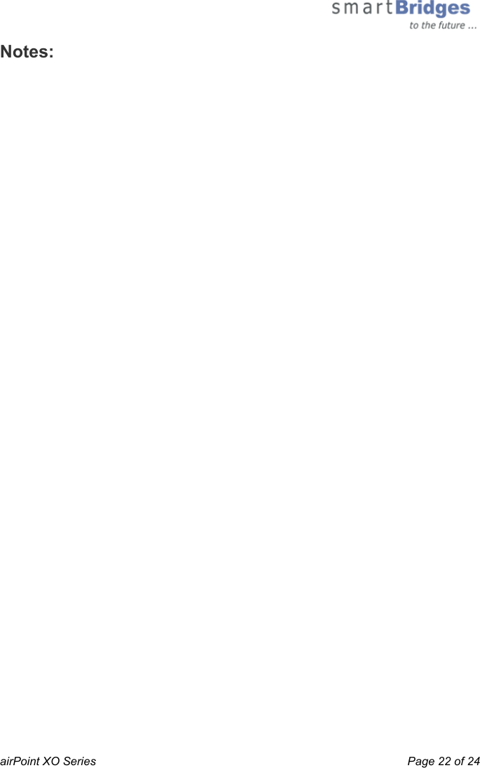  airPoint XO Series    Page 22 of 24 Notes: