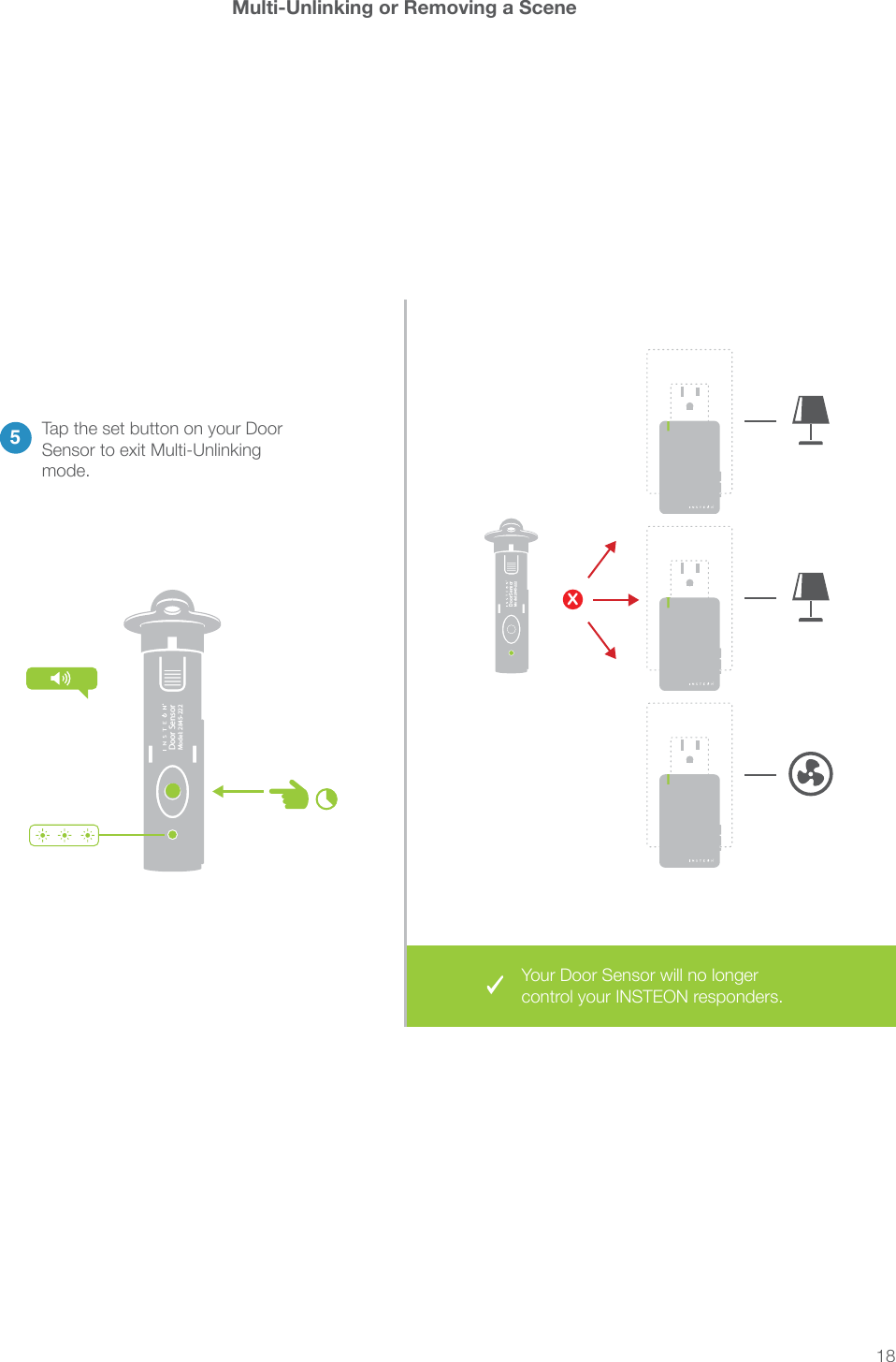 18®Door SensorModel: 2845-222®Door SensorModel: 2845-222Multi-Unlinking or Removing a Scene5mode.®®®XYour Door Sensor will no longer 