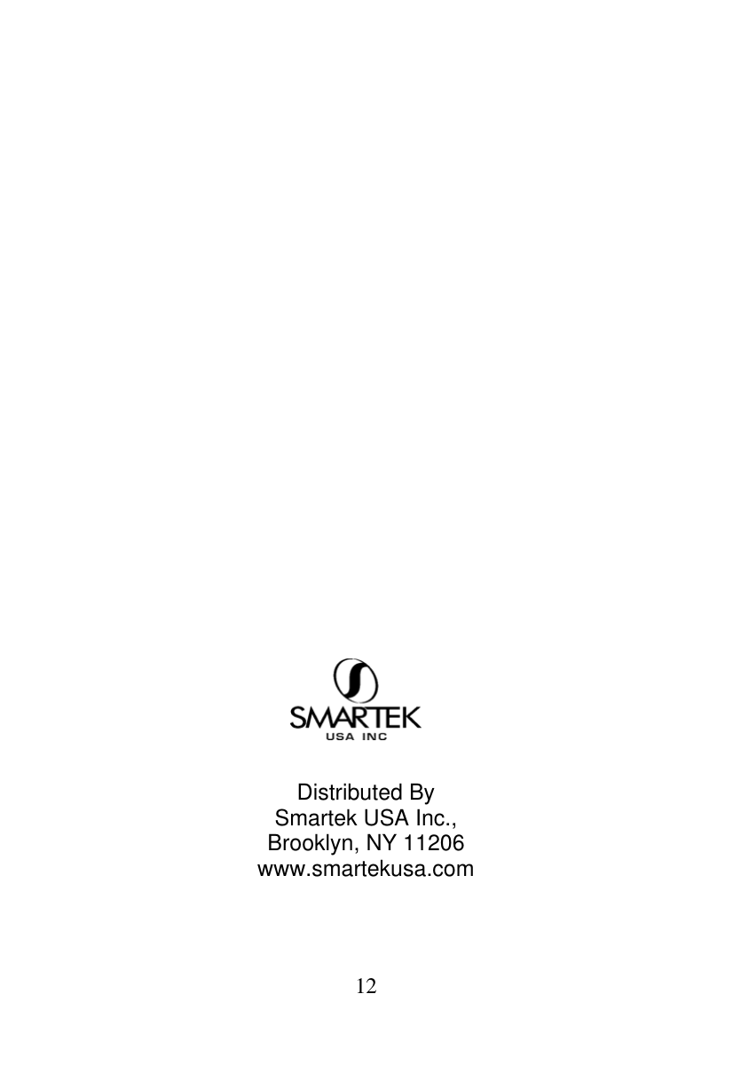 Page 12 of 12 - Smartek Smartek-St-2000-Users-Manual ST-2000 Manual
