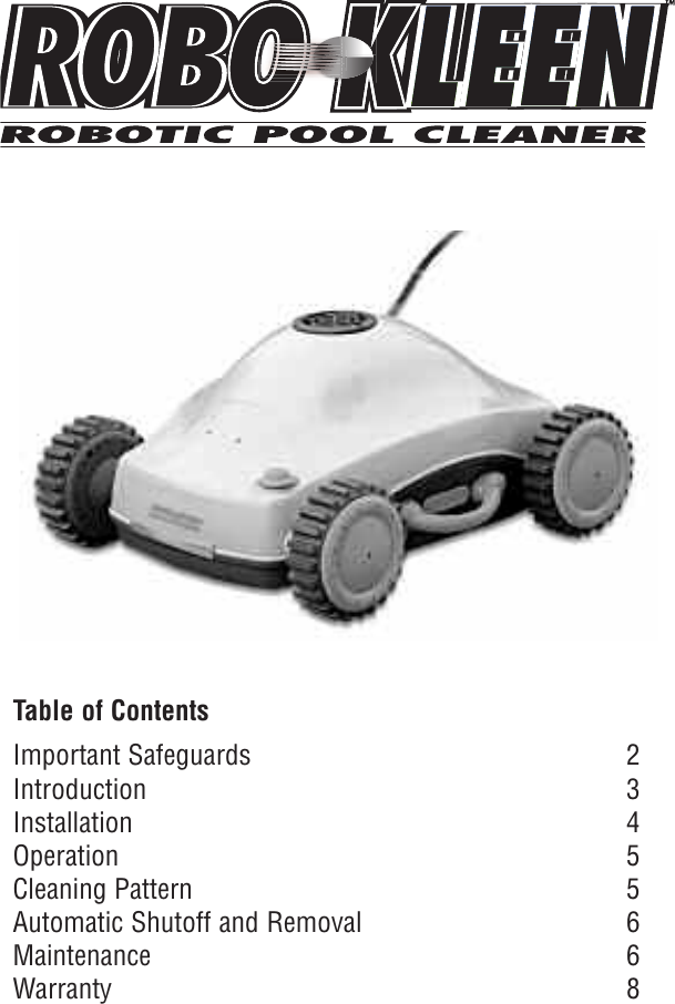 Page 1 of 8 - Smartpool-Inc Smartpool-Inc-Robo-Kleen-Users-Manual-  Smartpool-inc-robo-kleen-users-manual