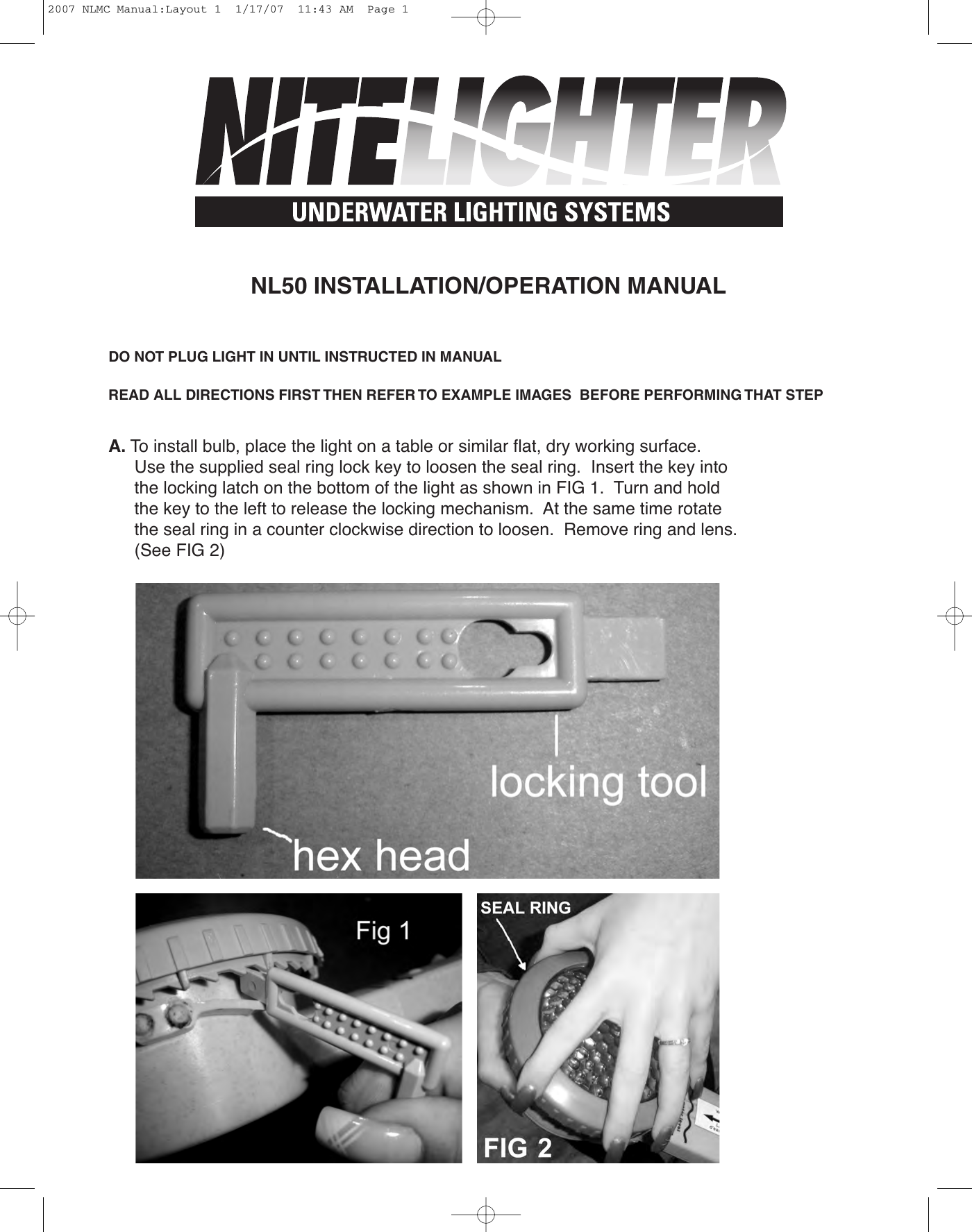 Smartpool Inc Underwater Lighting System Nl50 Users Manual