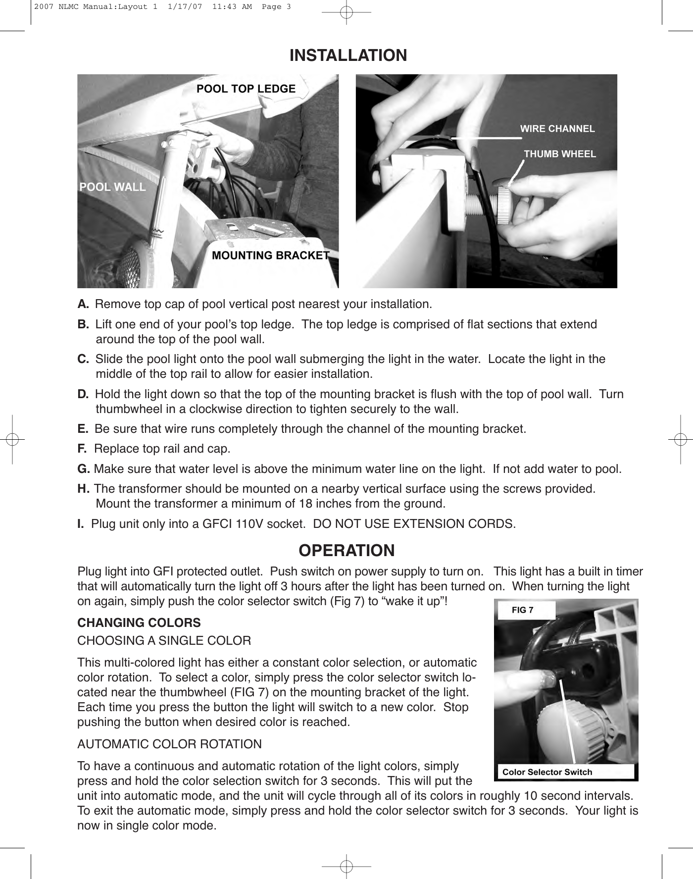 Smartpool Inc Underwater Lighting System Nl50 Users Manual