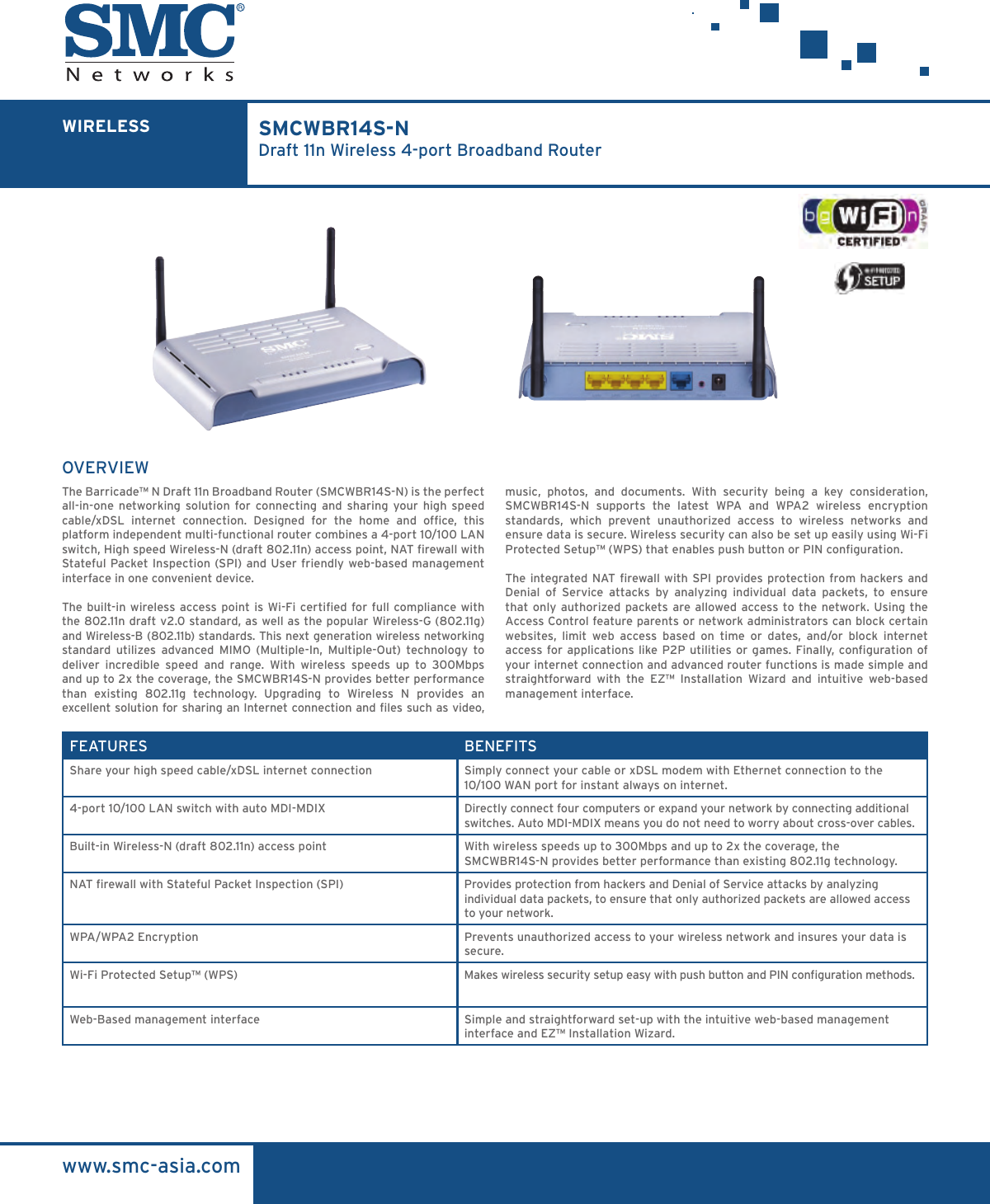 Page 1 of 2 - Smc-Networks Smc-Networks-Barricade-Smcwbr14S-N-Users-Manual- Ds_WBR14S_N  Smc-networks-barricade-smcwbr14s-n-users-manual