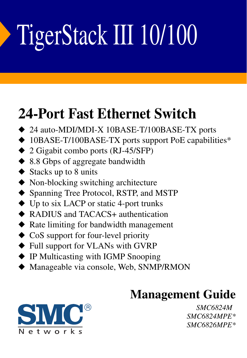 Smc Networks Tigerstack Iii Smc6824M Users Manual Mgmt