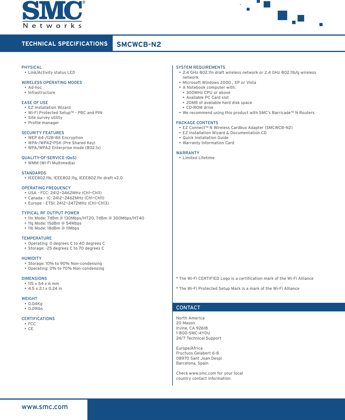 Page 2 of 2 - Smc-Networks Smc-Networks-Smcwcb-Datasheet- Ds_WCB_N2  Smc-networks-smcwcb-datasheet