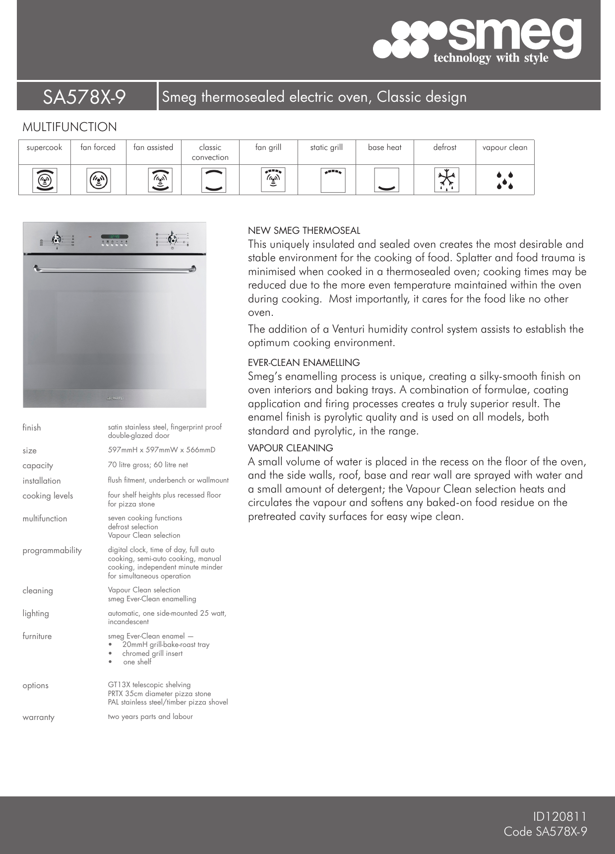 Page 1 of 2 - Smeg SA578X-9 User Manual  To The F6528c72-d6bf-4994-9ff2-4580ada1f2cc