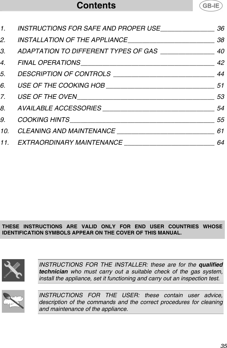 Smeg A1 2 Instructions For Installation And Use