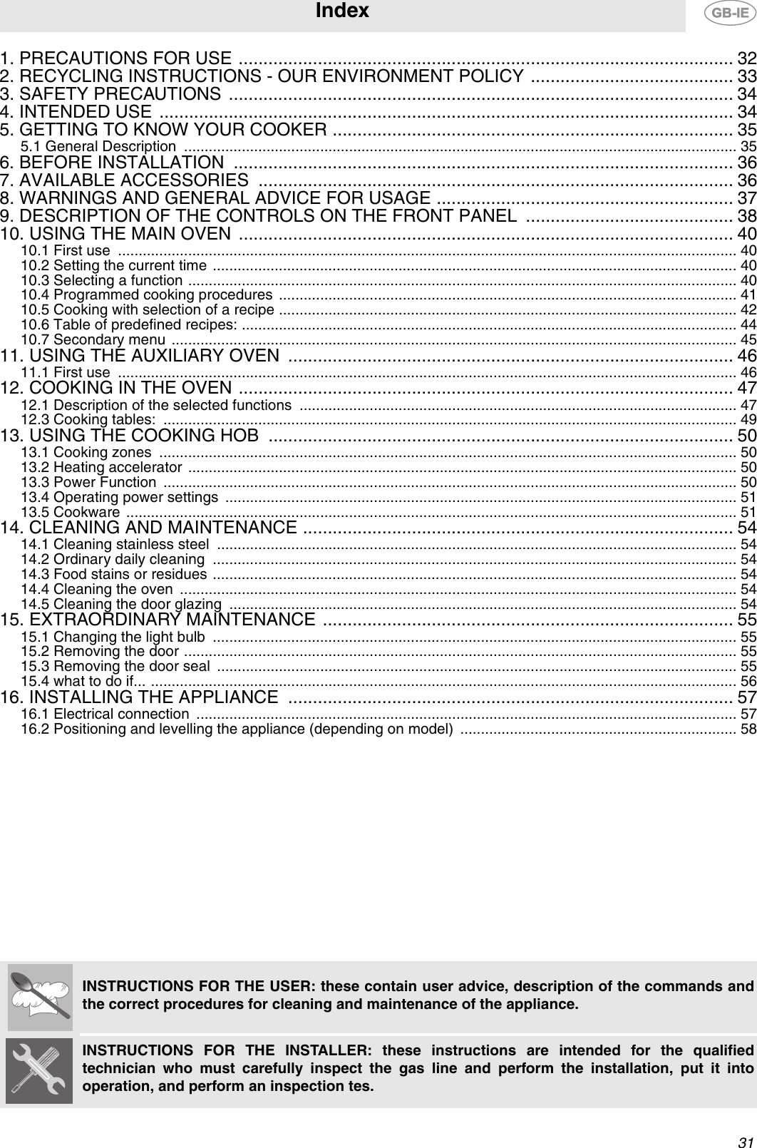 Smeg Ce92Imx Instructions For Installation And Use 03 477 3322 GB