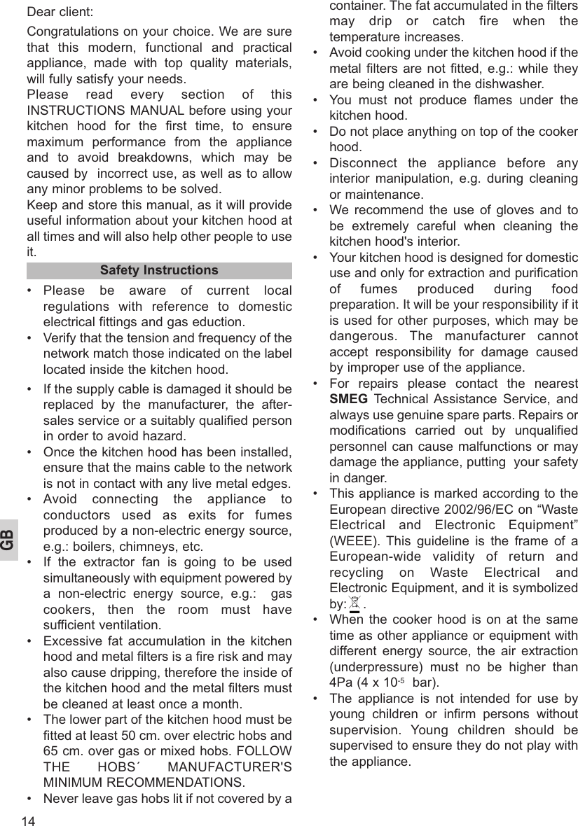 Page 2 of 7 - Smeg Smeg-Kse-61X-Users-Manual- Manual_KSE_smeg  Smeg-kse-61x-users-manual