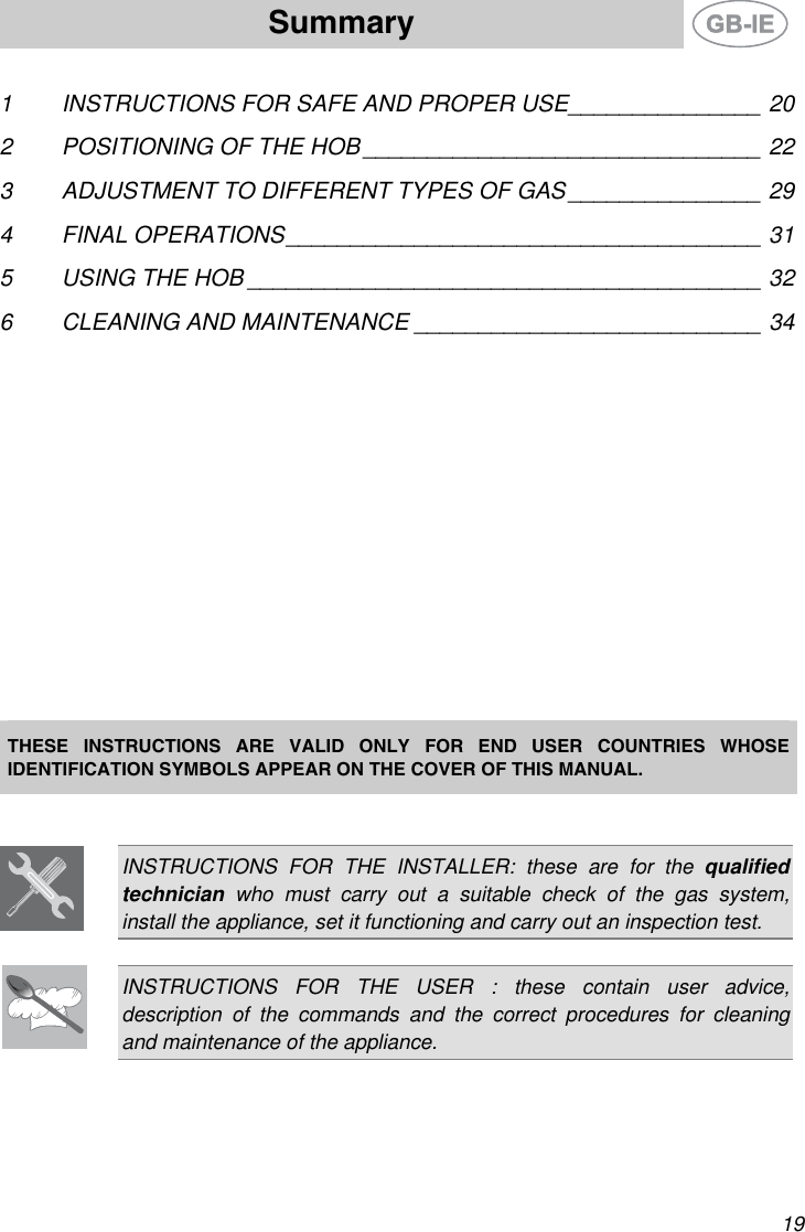 Smeg Pgf75 2 Instructions For Installation And Use