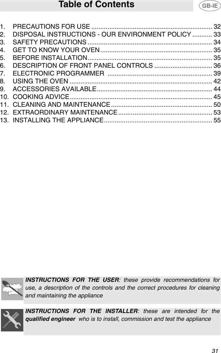 Smeg Se365Mf 5 Instructions For Installation And Use 03 477 2689 GB
