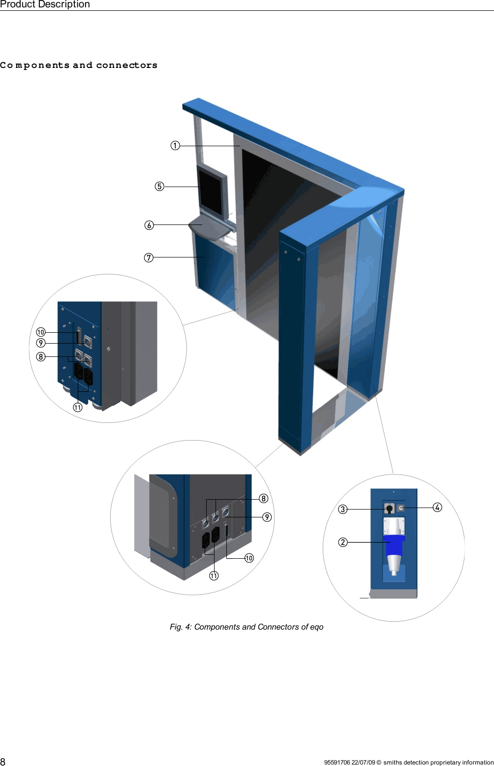 Product DescriptionCo m p onents and connectors95591706 22/07/09 © smiths detection proprietary informationFig. 4: Components and Connectors of eqo!!00998876543218