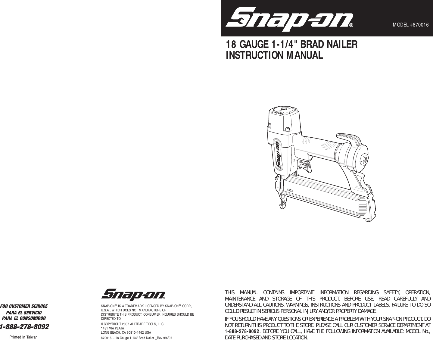 Snap On 870016 Users Manual