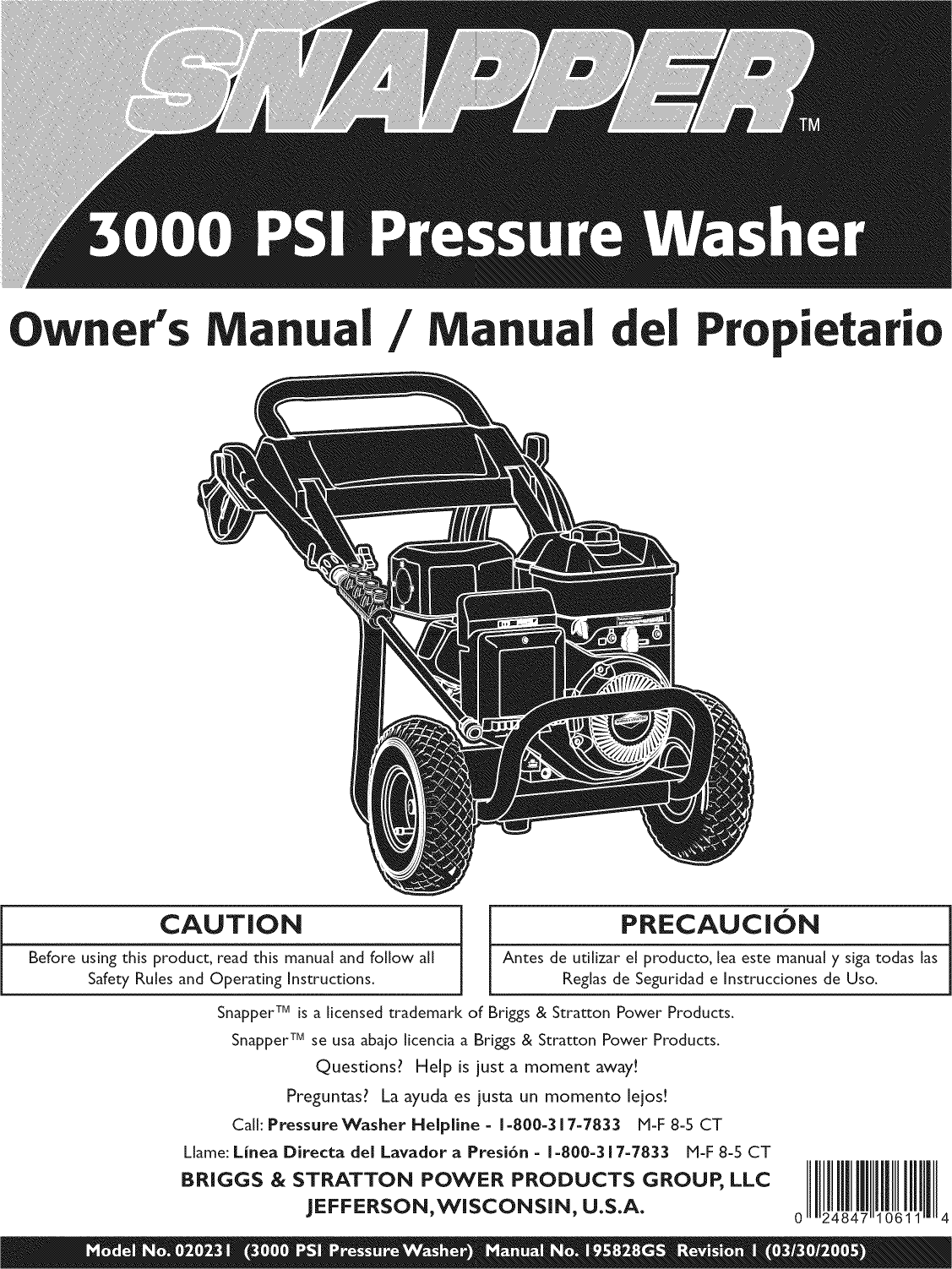 Snapper 020231 User Manual PRESSURE WASHER Manuals And Guides L0808298