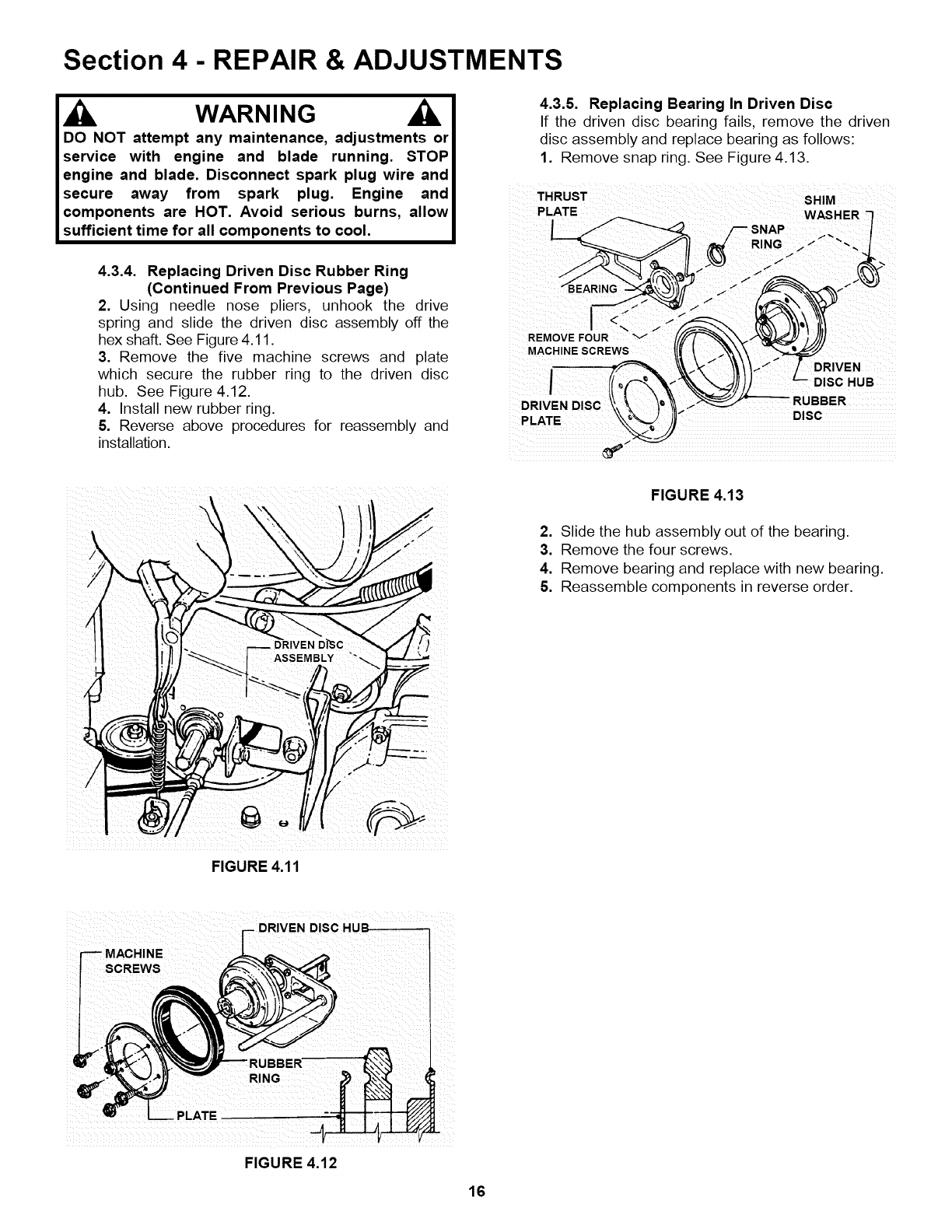 Snapper self propelled cheap drive disc adjustment