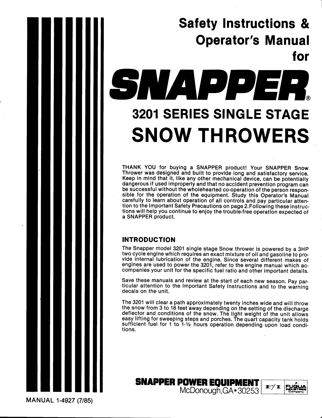 Page 1 of 4 - Snapper Snapper-3201-Series-Users-Manual-  Snapper-3201-series-users-manual