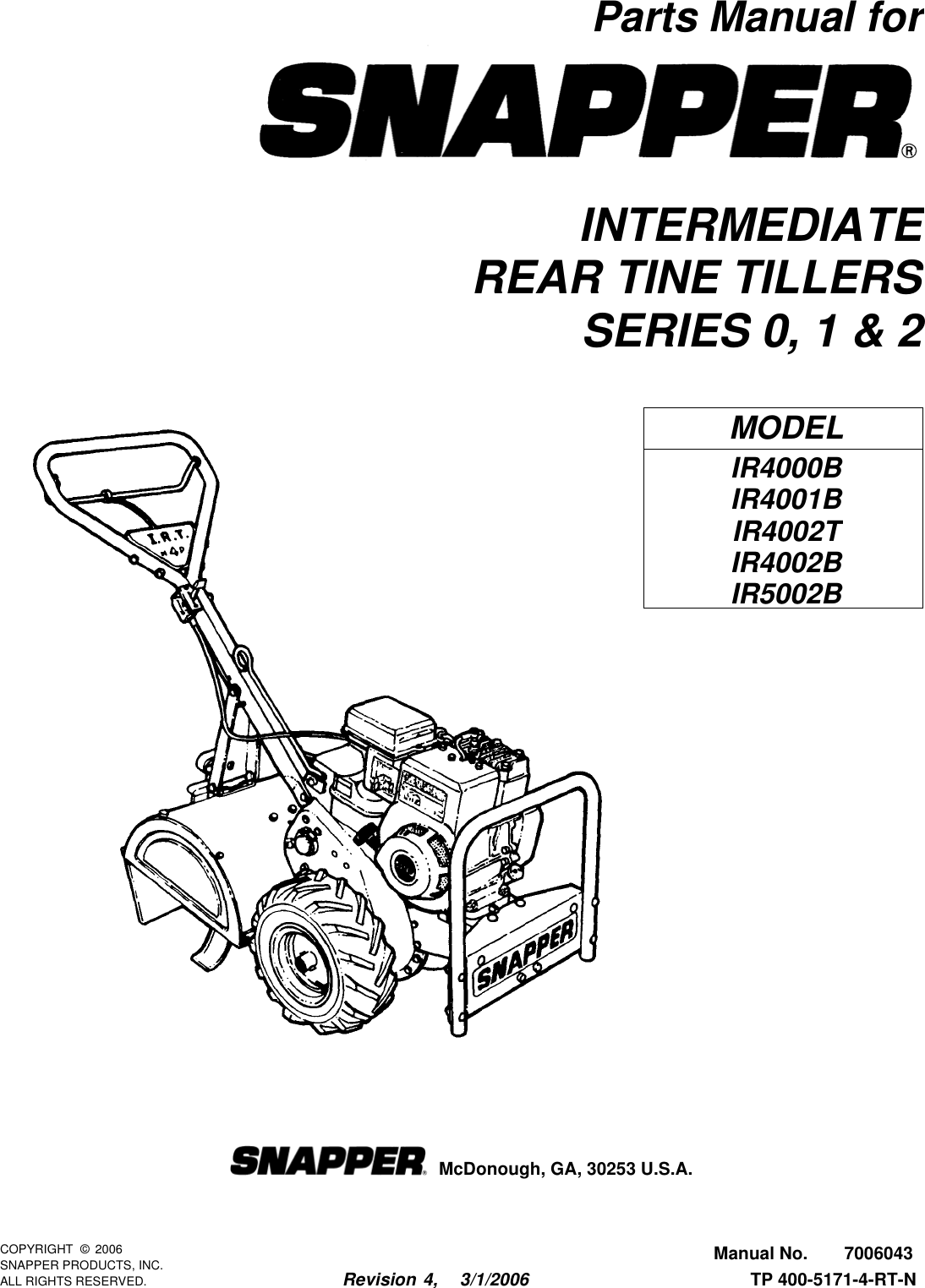 Snapper Ir4000b Users Manual Partsmanual